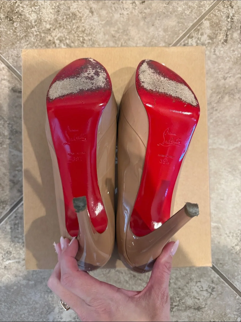 Christian Louboutin Patent Nude Platform Pumps